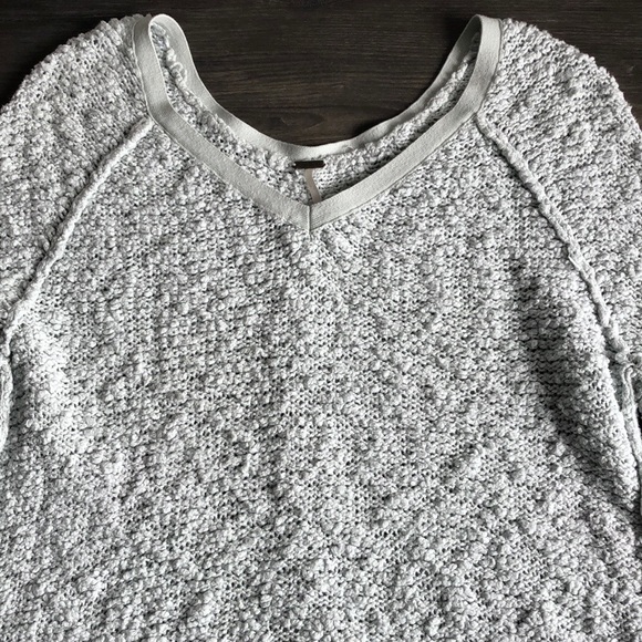 Free People Songbird Sweater V Neck Light Blue Textured Cotton Boho Distressed - Picture 6 of 15